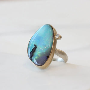 Boulder Opal Ring with Diamond