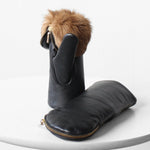 Leather Mitten with Fur Lining - Black/Camel