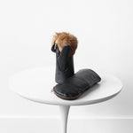 Leather Mitten with Fur Lining - Black/Camel