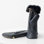 Leather Mitten with Fur Lining - Black/Black