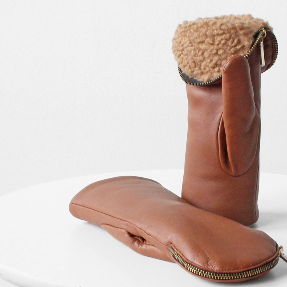 Leather Mitten with Fleece Lining