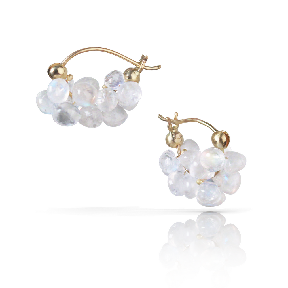 
            
                Load image into Gallery viewer, Small Cloud Hoops with Rainbow Moonstone
            
        