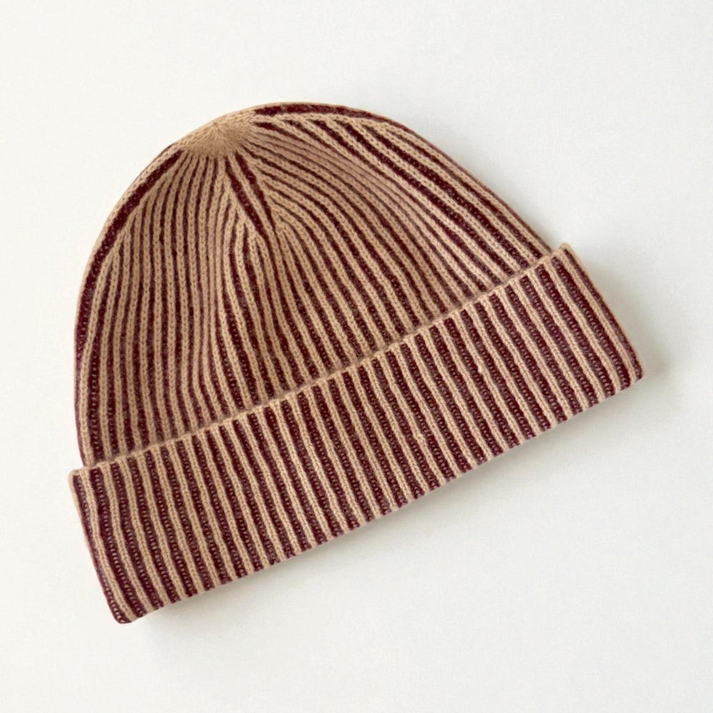 Seafarer Cashmere Beanie - Wine/Cream