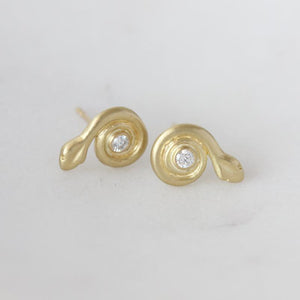 18k Serpent Coil Studs with Diamonds