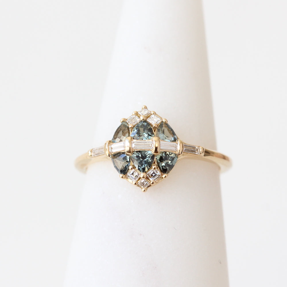 Artemer Teal Sapphire and Diamond Cluster Ring