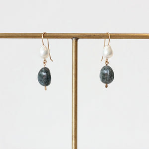 Mary MacGill Gold-filled Double Stone Hook Earrings with Pearl and Aquamarine