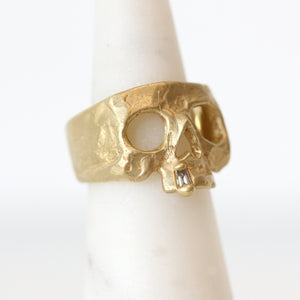 Polly Wales Baguette Diamond Snaggletooth Skull Ring in 18K Yellow Gold