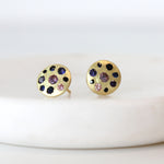 Polly Wales Serpentine Sapphire Celeste Disc Studs in 18k yellow gold
