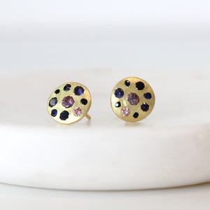 
            
                Load image into Gallery viewer, Polly Wales Serpentine Sapphire Celeste Disc Studs in 18k yellow gold
            
        