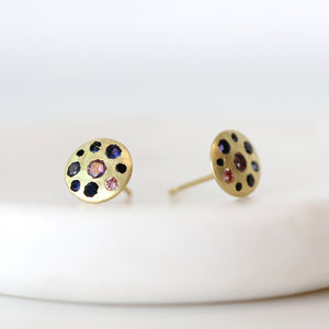 Polly Wales Serpentine Sapphire Celeste Disc Studs in 18k yellow gold