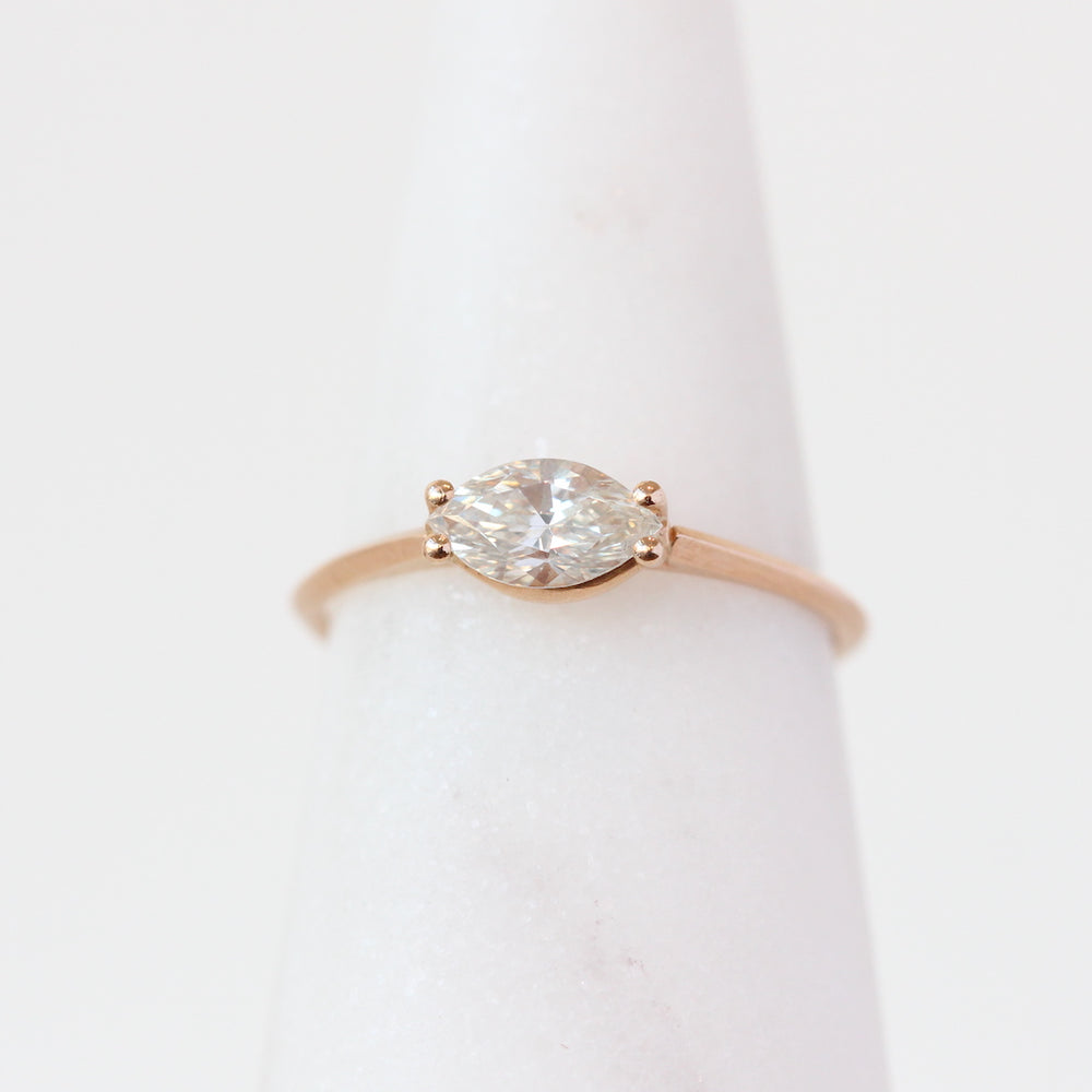 
            
                Load image into Gallery viewer, Tura Sugden 18k rose gold marquise diamond solitaire 
            
        