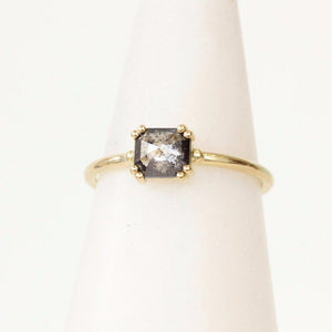 Tura Sugden Asscher Cut Salt and Pepper Diamond Solitaire Ring in 18K yellow gold